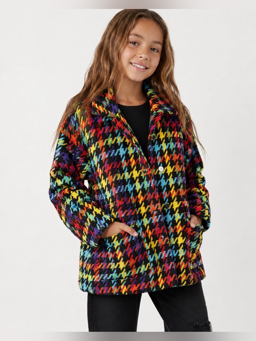 Lola + The Boys Rainbow Houndstooth Oversized Jacket Coat Size 10 - Picture 12 of 12